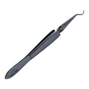 Rizzuti Superior Rectus Forceps, Serrated Cross Action Handle With Polished Finish, 45 Degree Angled Shafts, 7mm From Tip To Bend, Tips Curved With 1 X 2 Teeth, And Overall Length Of 3 3/4" (96mm) 